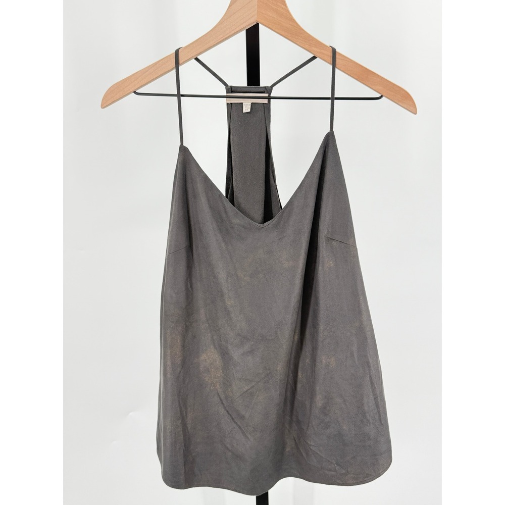 Gray Racerback Camisole Draped Cowl Neck Mottled Grunge Layering Tank Top